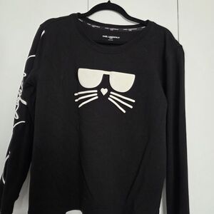 Karl Lagerfeld Black Sweater with Cat Sunglasses Design